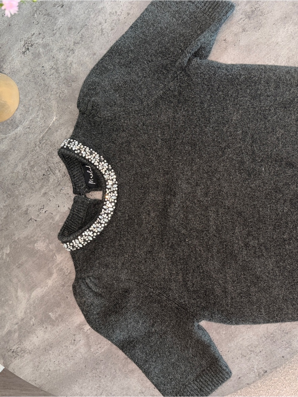 Embellished Dark Gray Short-Sleeve Sweater